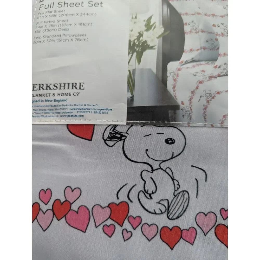 Peanuts Full Sheet Set Berkshire Blanket Home Co Snoopy Love Heart NEW Valentine